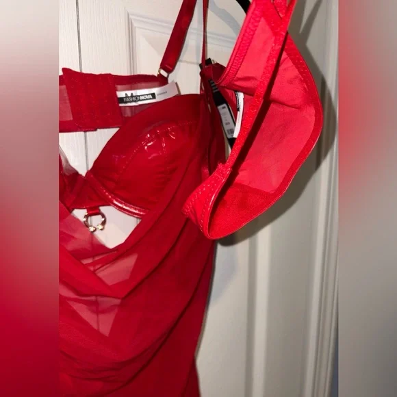 Fashion Nova Vibrant Red SEXY Mesh Babydoll Dress - Picture 4 of 6